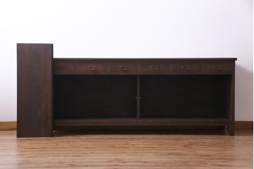 ラフジュ工房オリジナル　当店オリジナルガラス入り　味わい深い建具の脚付きテレビボード(リビングボード、サイドボード、戸棚)