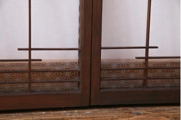 ラフジュ工房オリジナル　当店オリジナルガラス入り　味わい深い建具の脚付きテレビボード(リビングボード、サイドボード、戸棚)