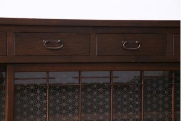 ラフジュ工房オリジナル　当店オリジナルガラス入り　味わい深い建具の脚付きテレビボード(リビングボード、サイドボード、戸棚)
