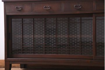 ラフジュ工房オリジナル　当店オリジナルガラス入り　味わい深い建具の脚付きテレビボード(リビングボード、サイドボード、戸棚)