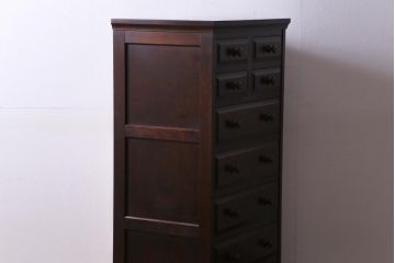 中古　北海道民芸家具　小物収納に使いやすいスリムなチェスト(引き出し、タンス)(定価約27万円)(2)