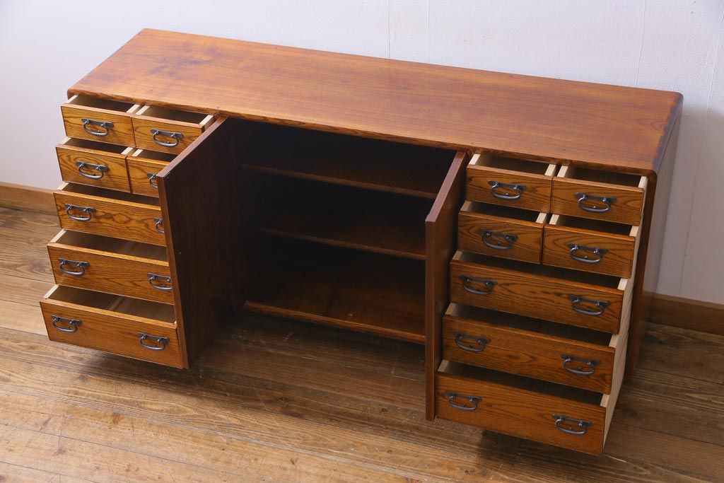 中古　福井木工所　福健　黄肌家具　匠　拭き漆仕上げ　五尺巾サイドボード(リビングボード)(定価約36.7万円)