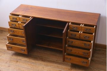 中古　福井木工所　福健　黄肌家具　匠　拭き漆仕上げ　五尺巾サイドボード(リビングボード)(定価約36.7万円)