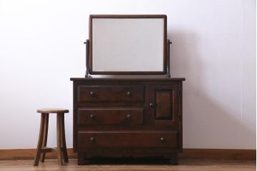 中古　北海道民芸家具　たっぷり収納できるシックなドレッサー(化粧台)(定価約30万円)