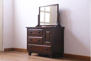 中古　北海道民芸家具　たっぷり収納できるシックなドレッサー(化粧台)(定価約30万円)