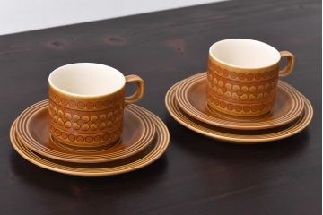 イギリスビンテージ　HORNSEA(ホーンジー)　Saffron(サフラン)　レトロでかわいらしいトリオ2客セット(3)