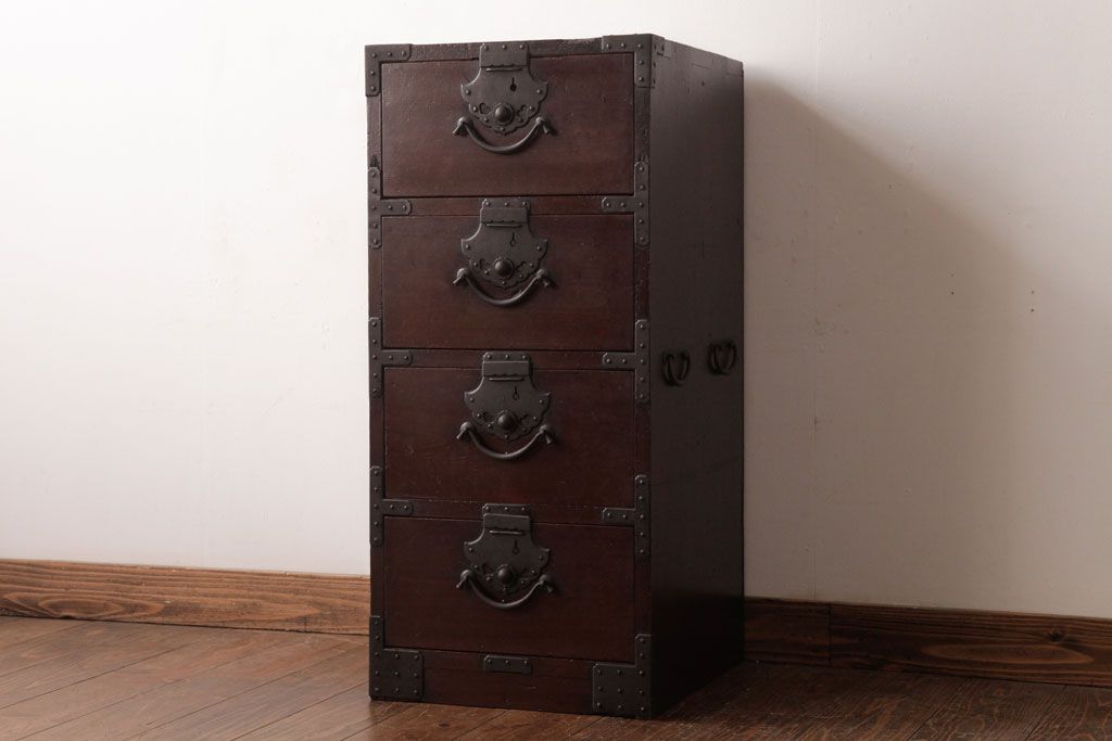 アンティーク家具　和製アンティーク　珍しい縦型!　ジャンクスタイルを演出する時代箪笥(サイドチェスト、引き出し)