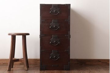 アンティーク家具　和製アンティーク　珍しい縦型!　ジャンクスタイルを演出する時代箪笥(サイドチェスト、引き出し)