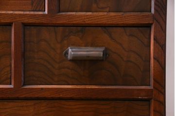 アンティーク家具　和製アンティーク　前面ケヤキ材　モールガラス入り　杢目が魅力的な収納棚(戸棚、食器棚)