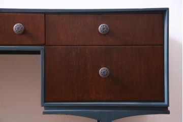 北欧家具　ペイント　ビンテージカラーと取っ手がお洒落なワークデスク(両袖机、在宅ワーク、在宅用サイドボード)