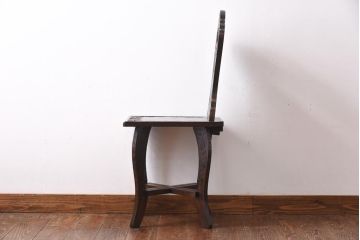 中古　伝統工芸　軽井沢彫り　繊細な美しさを放つダイニングチェア(椅子)