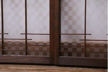 ラフジュ工房オリジナル　古建具リメイク　市松模様のガラスが和モダンな雰囲気醸し出すリビングボード(収納棚、戸棚、テレビボード)