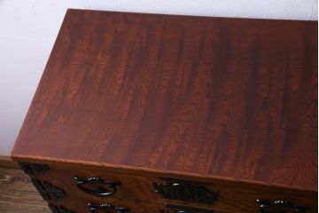 中古　伝統民芸家具　岩谷堂箪笥　片開き扉付き　艶と杢目が美しい衣装箪笥(整理箪笥、引き出し)