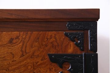 中古　伝統民芸家具　岩谷堂箪笥　片開き扉付き　艶と杢目が美しい衣装箪笥(整理箪笥、引き出し)