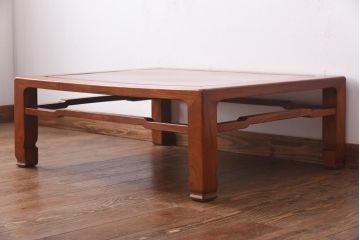 アンティーク家具　古民具　総ケヤキ材　一枚板　漆塗り　鮮明な杢目が楽しめる座卓(ローテーブル、センターテーブル)