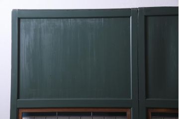 和製アンティーク　ラフジュ工房オリジナルステンドグラス　明治期　建具リメイク　ステンドグラスを組合せたモダンな板戸2枚セット(引き戸)