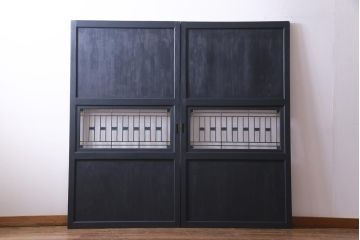 和製アンティーク　ラフジュ工房オリジナルステンドグラス　古建具リメイク　大正浪漫な雰囲気漂う板戸2枚セット(建具、引き戸)