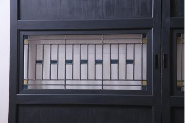 和製アンティーク　ラフジュ工房オリジナルステンドグラス　古建具リメイク　大正浪漫な雰囲気漂う板戸2枚セット(建具、引き戸)