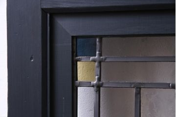 和製アンティーク　ラフジュ工房オリジナルステンドグラス　古建具リメイク　大正浪漫な雰囲気漂う板戸2枚セット(建具、引き戸)