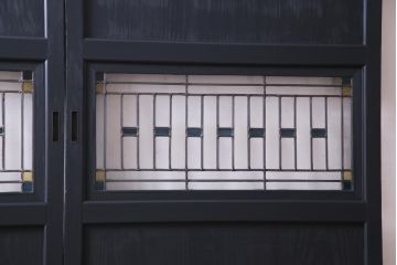和製アンティーク　ラフジュ工房オリジナルステンドグラス　古建具リメイク　大正浪漫な雰囲気漂う板戸2枚セット(建具、引き戸)
