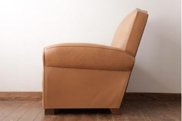 ヴィンテージ家具　フランスビンテージ　キャメル色がおしゃれなシングルソファ(1人掛けソファ)