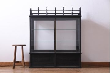 アンティーク家具　大正ロマン　天枠付き!　古いタバコ屋の薄型ガラスケース(ショーケース、陳列棚)