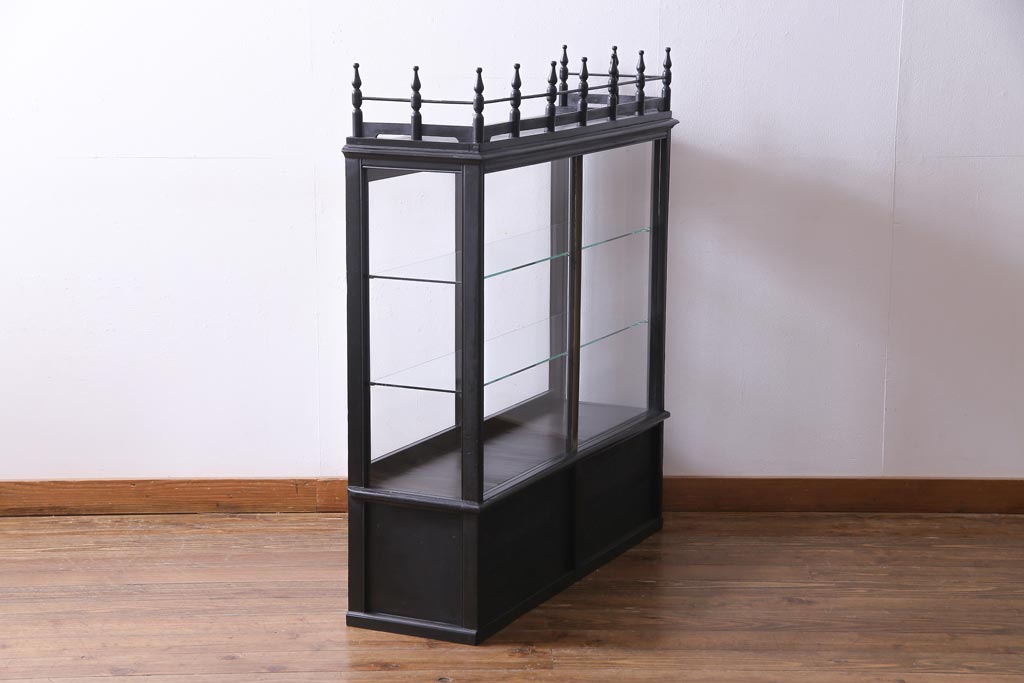 アンティーク家具　大正ロマン　天枠付き!　古いタバコ屋の薄型ガラスケース(ショーケース、陳列棚)