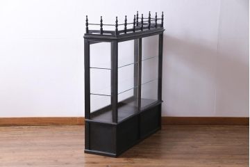アンティーク家具　大正ロマン　天枠付き!　古いタバコ屋の薄型ガラスケース(ショーケース、陳列棚)