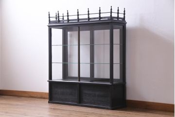 アンティーク家具　大正ロマン　天枠付き!　古いタバコ屋の薄型ガラスケース(ショーケース、陳列棚)