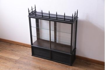 アンティーク家具　大正ロマン　天枠付き!　古いタバコ屋の薄型ガラスケース(ショーケース、陳列棚)