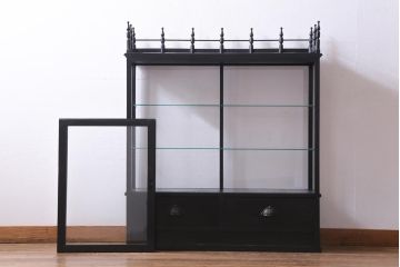アンティーク家具　大正ロマン　天枠付き!　古いタバコ屋の薄型ガラスケース(ショーケース、陳列棚)