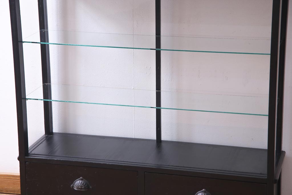 アンティーク家具　大正ロマン　天枠付き!　古いタバコ屋の薄型ガラスケース(ショーケース、陳列棚)