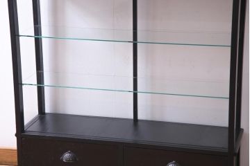 アンティーク家具　大正ロマン　天枠付き!　古いタバコ屋の薄型ガラスケース(ショーケース、陳列棚)