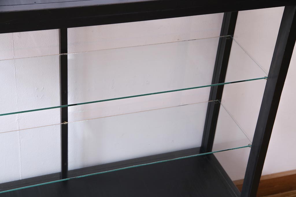 アンティーク家具　大正ロマン　天枠付き!　古いタバコ屋の薄型ガラスケース(ショーケース、陳列棚)
