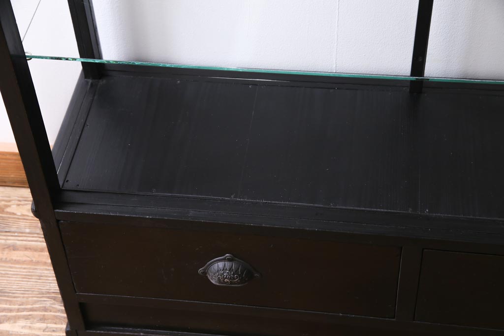 アンティーク家具　大正ロマン　天枠付き!　古いタバコ屋の薄型ガラスケース(ショーケース、陳列棚)