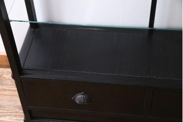 アンティーク家具　大正ロマン　天枠付き!　古いタバコ屋の薄型ガラスケース(ショーケース、陳列棚)