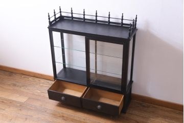 アンティーク家具　大正ロマン　天枠付き!　古いタバコ屋の薄型ガラスケース(ショーケース、陳列棚)