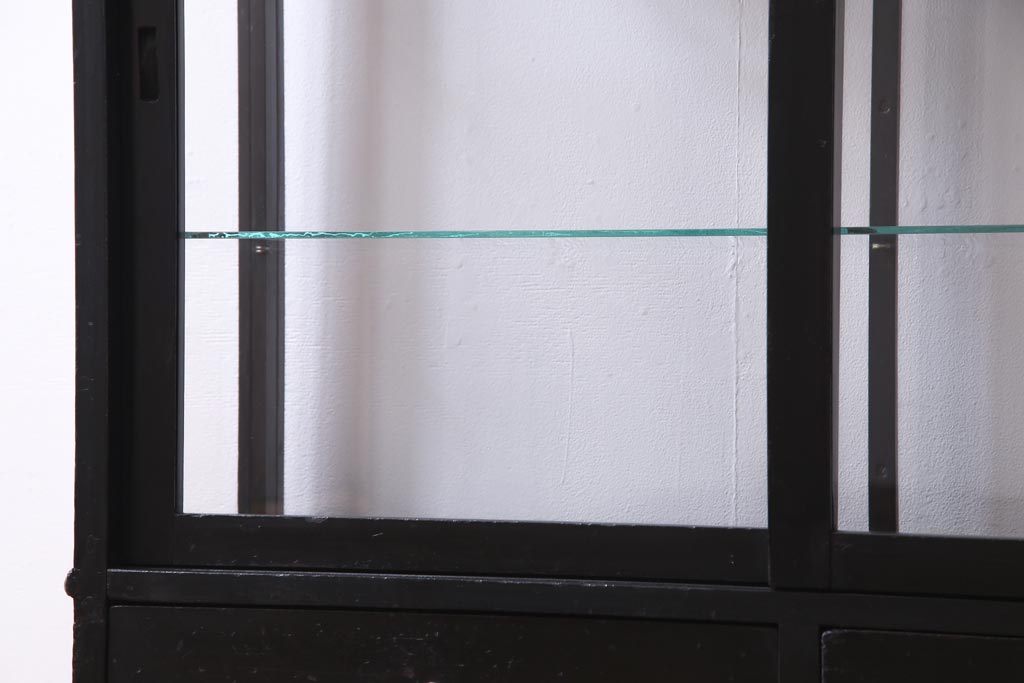 アンティーク家具　大正ロマン　天枠付き!　古いタバコ屋の薄型ガラスケース(ショーケース、陳列棚)