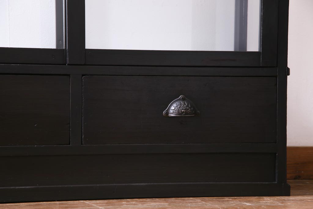 アンティーク家具　大正ロマン　天枠付き!　古いタバコ屋の薄型ガラスケース(ショーケース、陳列棚)