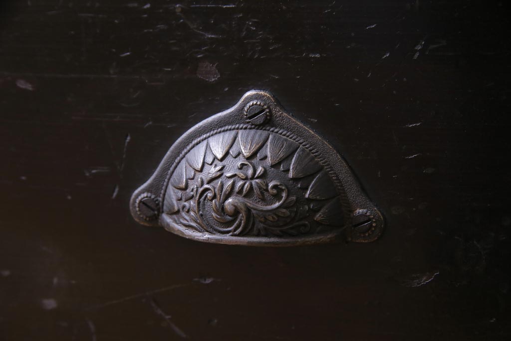 アンティーク家具　大正ロマン　天枠付き!　古いタバコ屋の薄型ガラスケース(ショーケース、陳列棚)