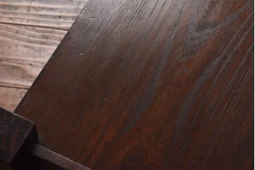 アンティーク家具　和製アンティーク　黒檀・欅　結霜ガラスが趣添える古い置き床(置床、収納棚、飾り台)