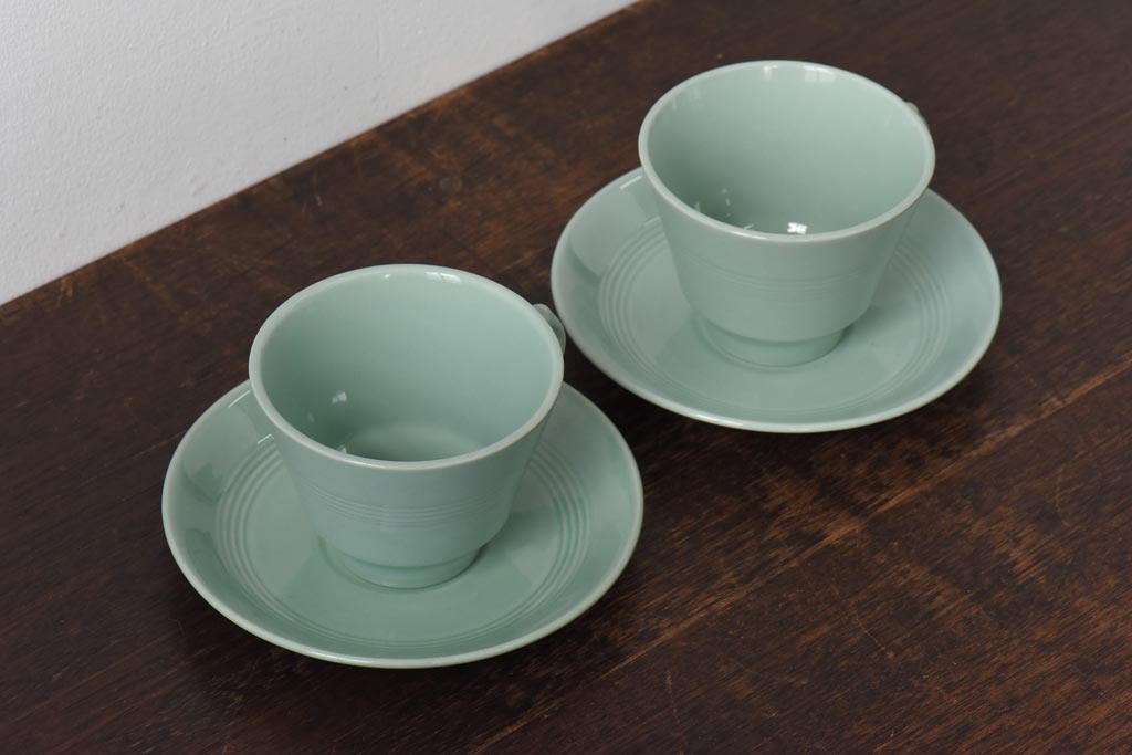 イギリス　Woods Ware(ウッズウェア)　beryl(ベロル)　カップ&ソーサー2客セット(洋食器)(1)