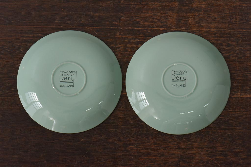 イギリス　Woods Ware(ウッズウェア)　beryl(ベロル)　カップ&ソーサー2客セット(洋食器)(2)