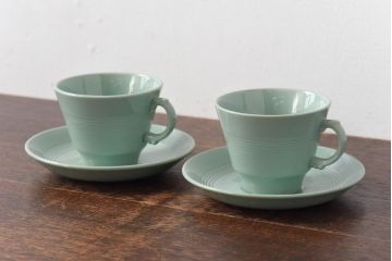 イギリス　Woods Ware(ウッズウェア)　beryl(ベロル)　カップ&ソーサー2客セット(洋食器)(2)