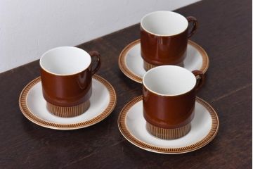 イギリスビンテージ　Poole Pottery(プール・ポタリー)　コンパクトシリーズ　カップ&ソーサー3客セット(3)