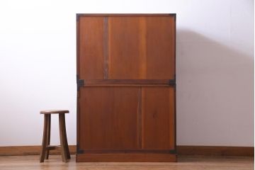 アンティーク家具　上手物!　前面ケヤキ玉杢材　黒柿材　漆塗り　三方ケヤキの高級重ね箪笥(和タンス、引き出し)