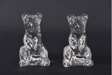 アンティーク雑貨　イギリス　クマ型のガラス製ペーパーウエイト2個セット(テディベア、ディスプレイ、重石)