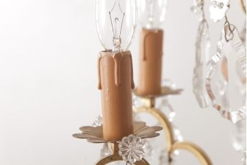 フランスアンティーク　クリスタルガラスがまばゆく煌めくシャンデリア(6灯、天井照明、吊り下げ照明)