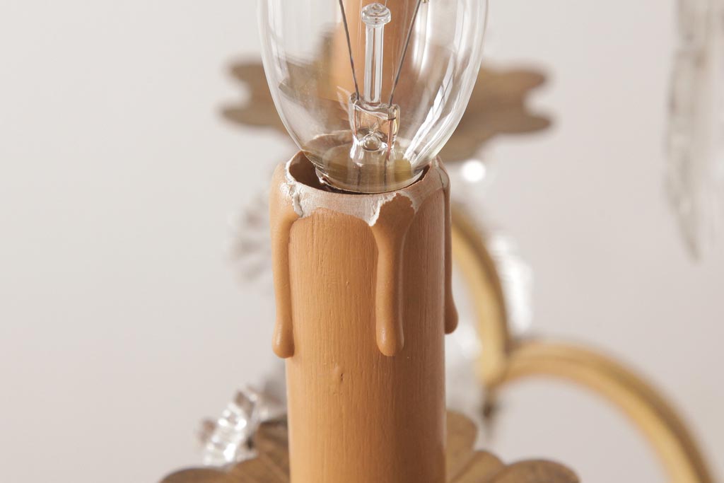 フランスアンティーク　クリスタルガラスがまばゆく煌めくシャンデリア(6灯、天井照明、吊り下げ照明)