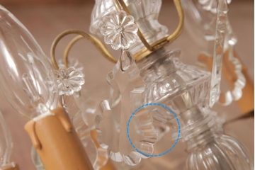 フランスアンティーク　クリスタルガラスがまばゆく煌めくシャンデリア(6灯、天井照明、吊り下げ照明)